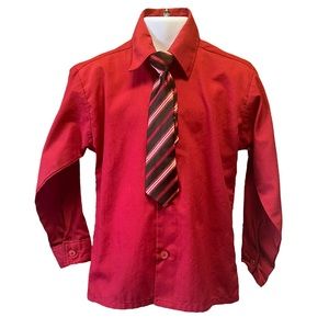 Gabriel Boys Toddlers Red Button Dress Shirt w/ Clip-On Tie 
Up W/Tie Shirt
